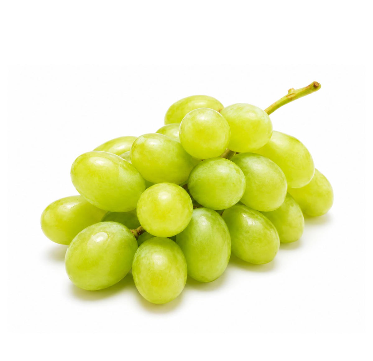 Fresh green seedless grapes, bunch on the stem