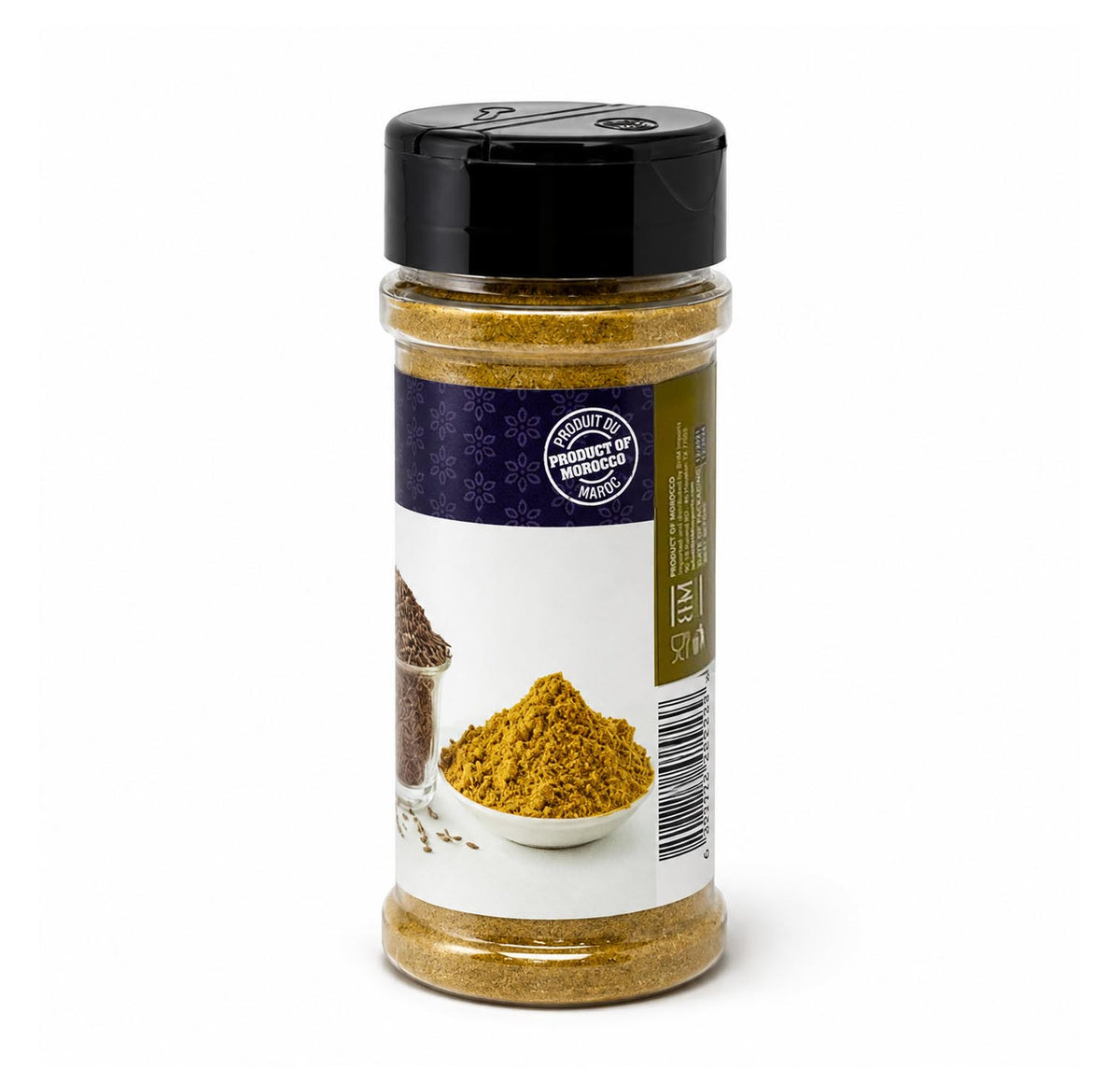 Mazyana Caraway Powder 100g jar, back label showing Product of Morocco seal and barcode