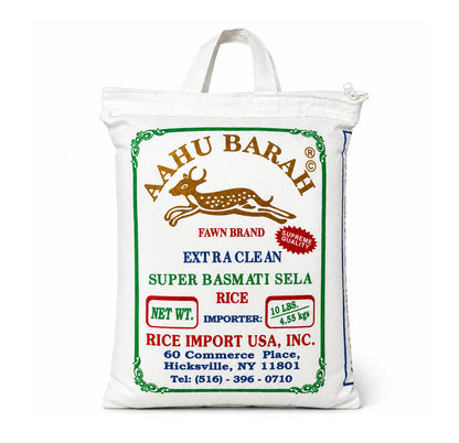 Aahu Barah Fawn Brand Super Basmati Sela Rice, 10 lb cloth bag