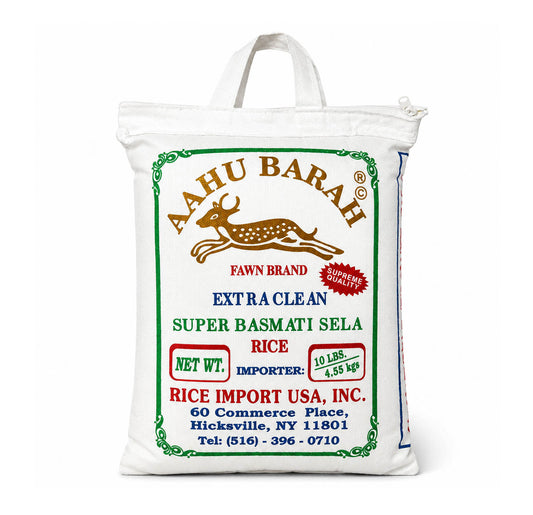 Aahu Barah Fawn Brand Super Basmati Sela Rice, 10 lb cloth bag