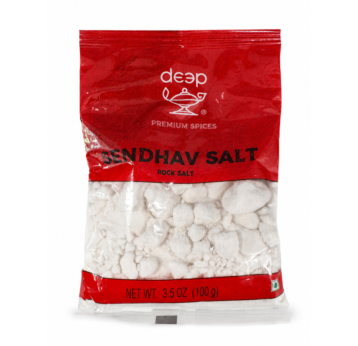 Deep Sendhav Salt, 3.5 oz bag of coarse white rock salt crystals