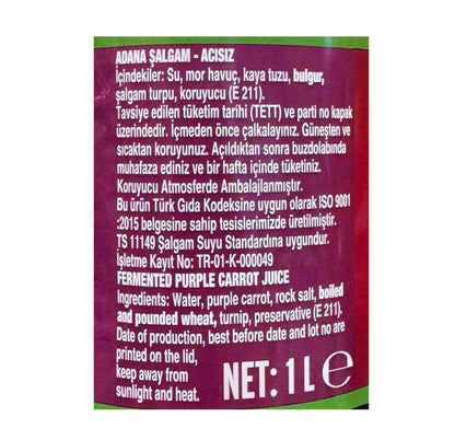 Doganay Salgam 1L back label, ingredients