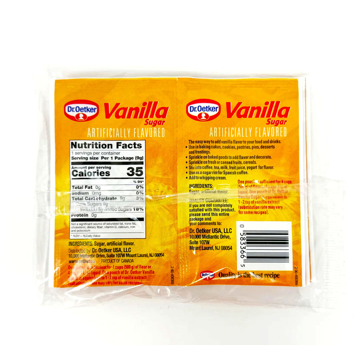 Dr. Oetker Vanilla Sugar nutrition facts and usage