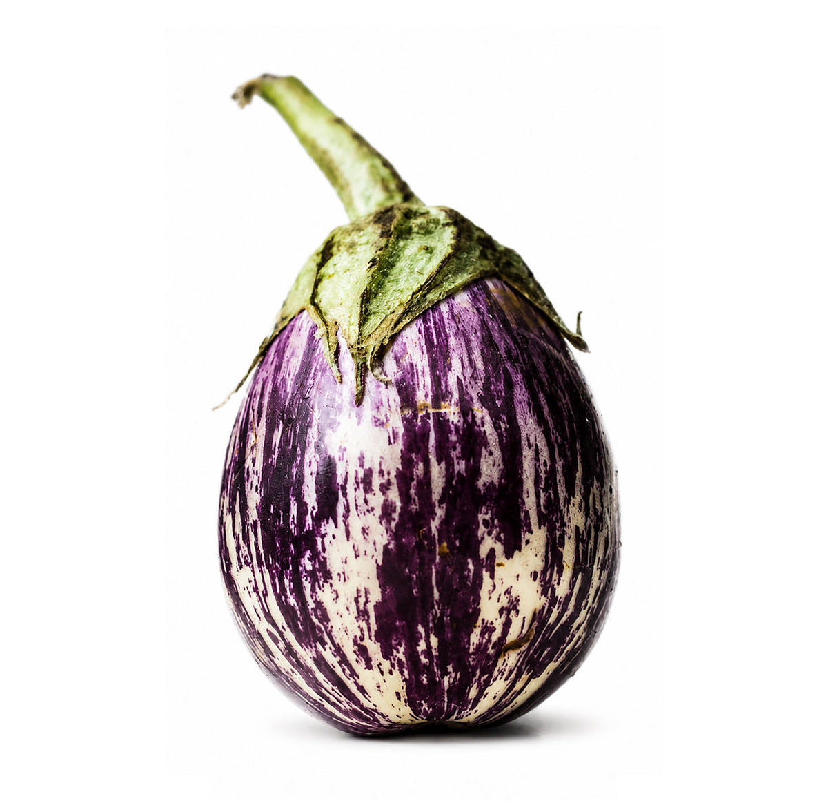 Graffiti eggplant, a small round aubergine streaked in purple and white