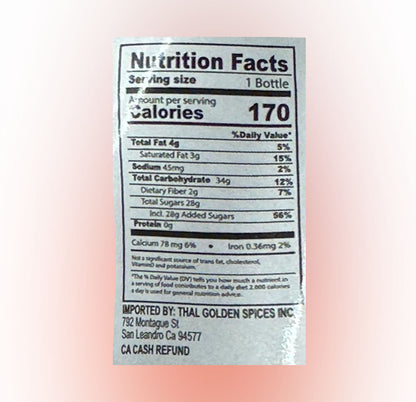 Hans Falooda Strawberry back of bottle with nutrition facts