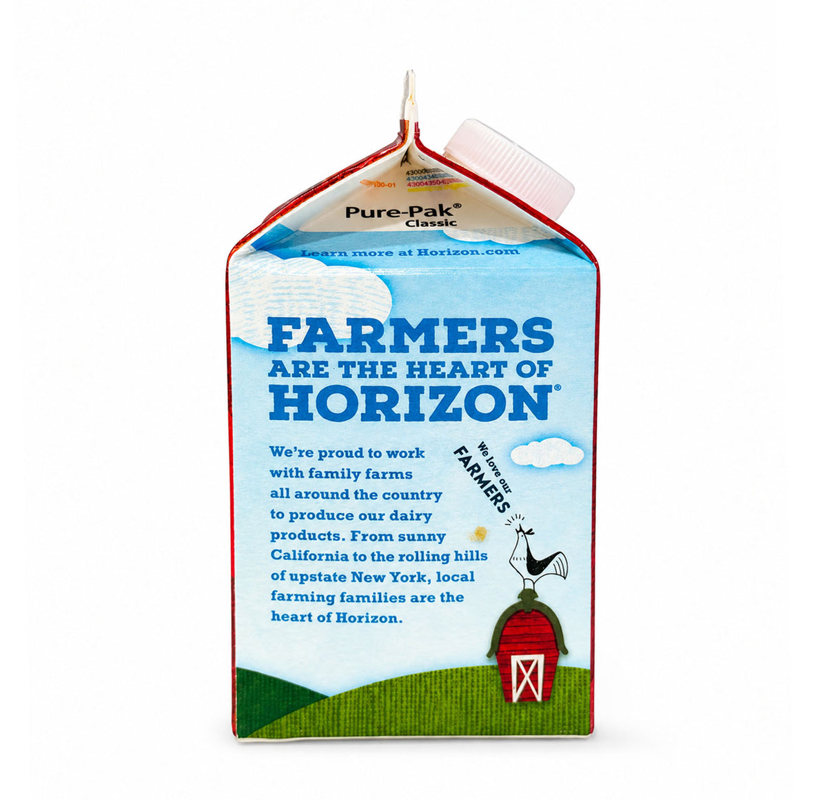 Horizon carton side panel describing the family farms the dairy is sourced from