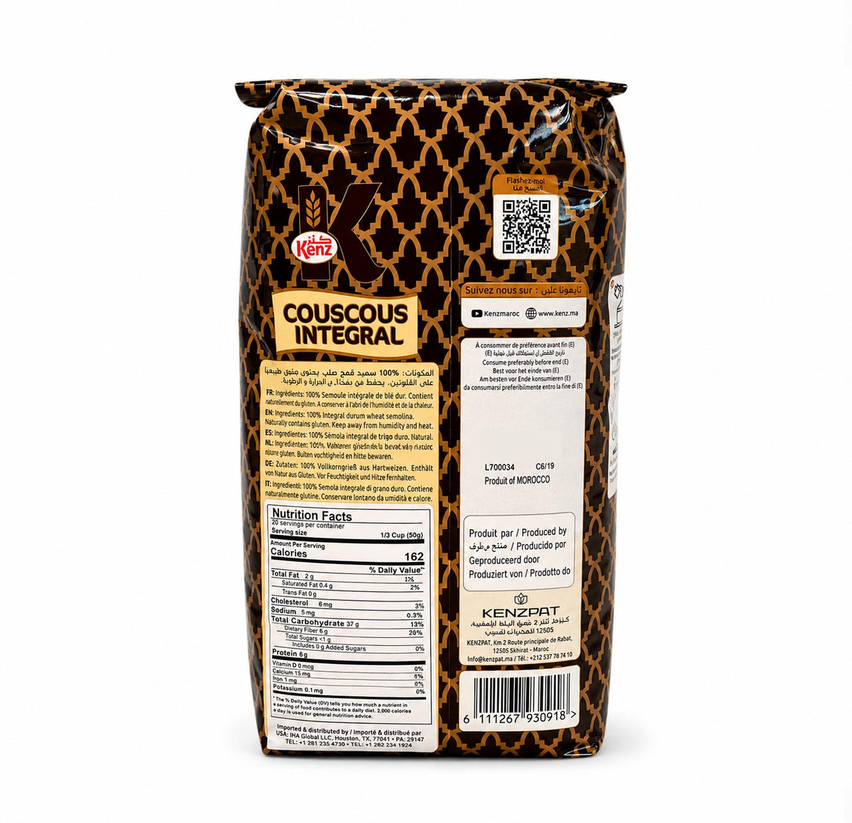 Kenz Whole Wheat Couscous nutrition facts