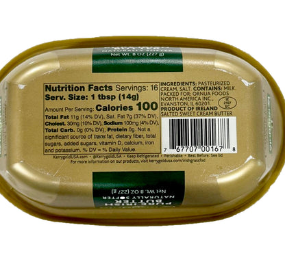 Kerrygold Pure Irish Butter nutrition facts and ingredients panel — 1 tbsp serving, 100 calories, contains milk