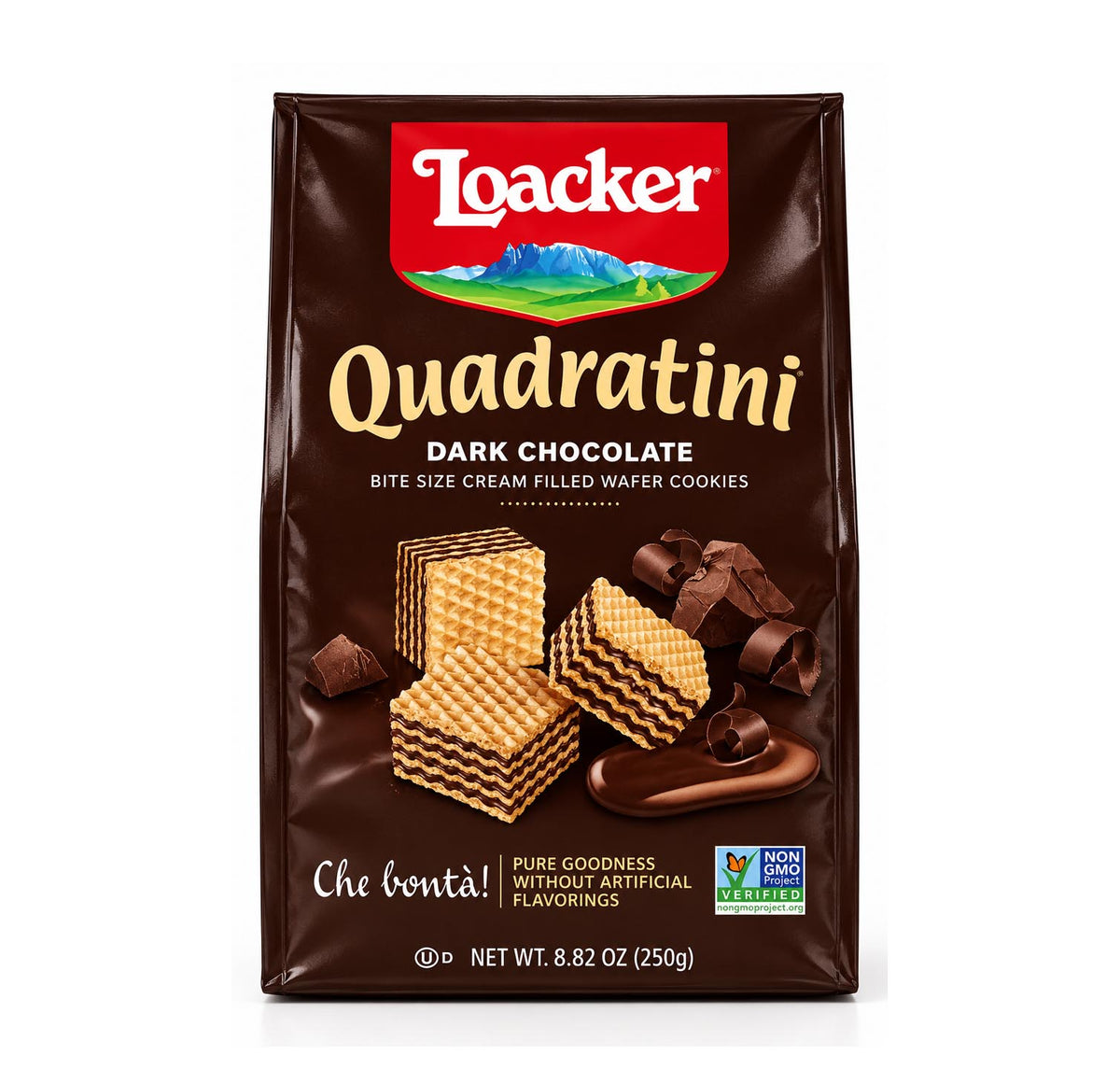 Loacker Quadratini Dark Chocolate wafer cookies 250g bag