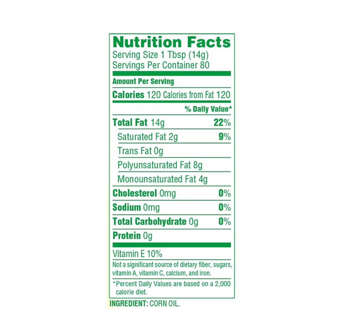 Mazola Corn Plus Nutrition Facts