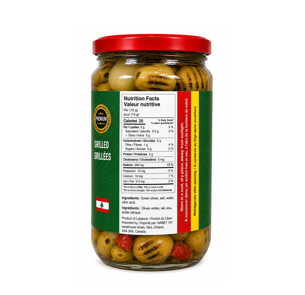 Nabet Pitted Green Olives Grilled — nutrition facts & ingredients