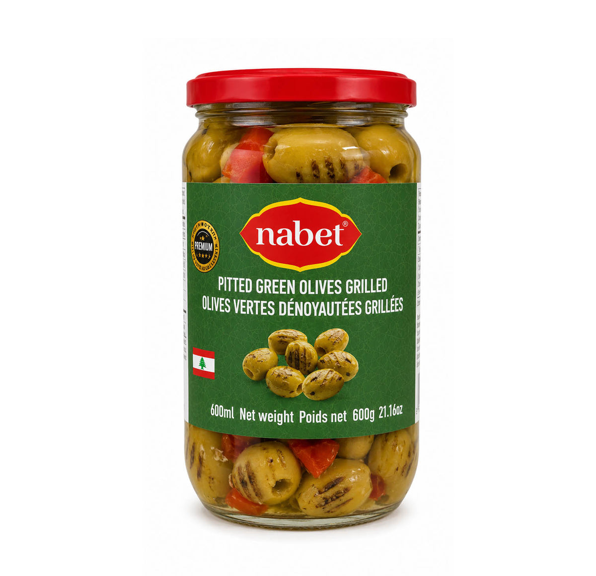 Nabet Pitted Green Olives Grilled 600ml — front
