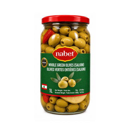 Nabet Whole Green Olives (Salkini) 1L — front