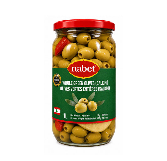 Nabet Whole Green Olives (Salkini) 1L — front