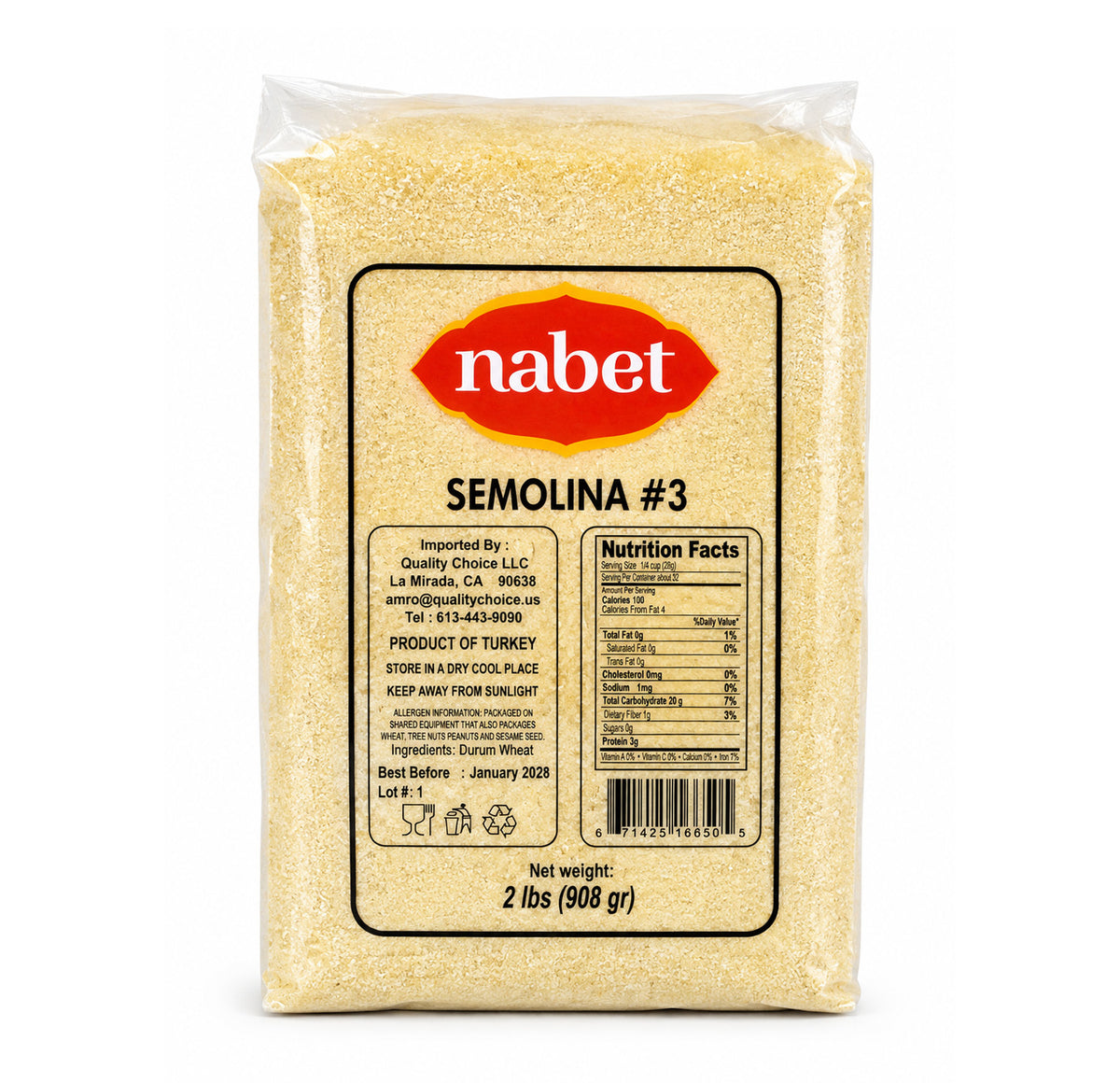 Nabet Semolina #3, 2 lb bag, coarse durum wheat semolina, front and label