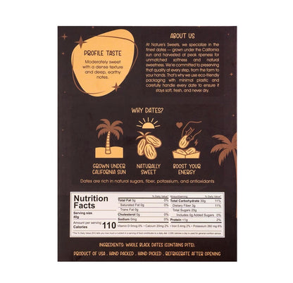 California black dates carton back with nutrition facts and ingredients