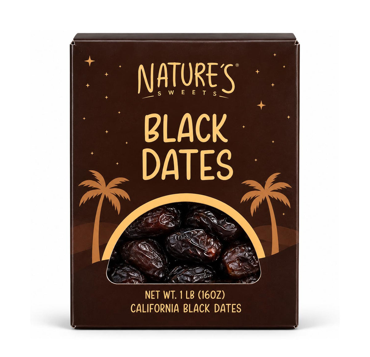 California black dates 1 lb carton, front