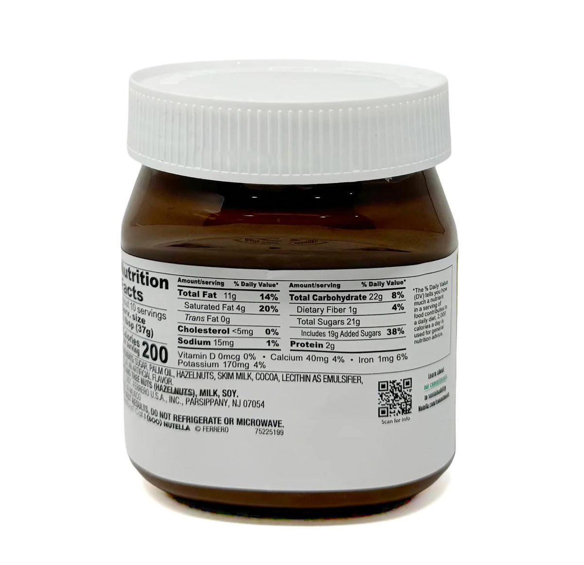 Nutella 13 oz jar, nutrition facts and ingredients panel