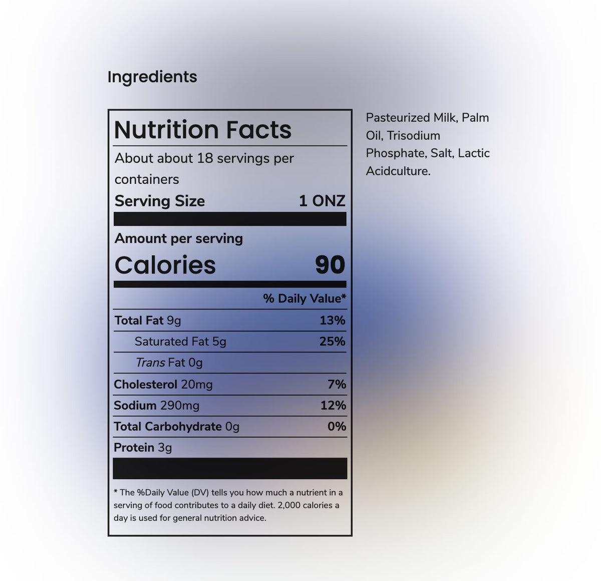 Puck Processed Cream Cheese Spread 500g back of pack with nutrition facts
