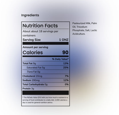Puck Processed Cream Cheese Spread 500g back of pack with nutrition facts
