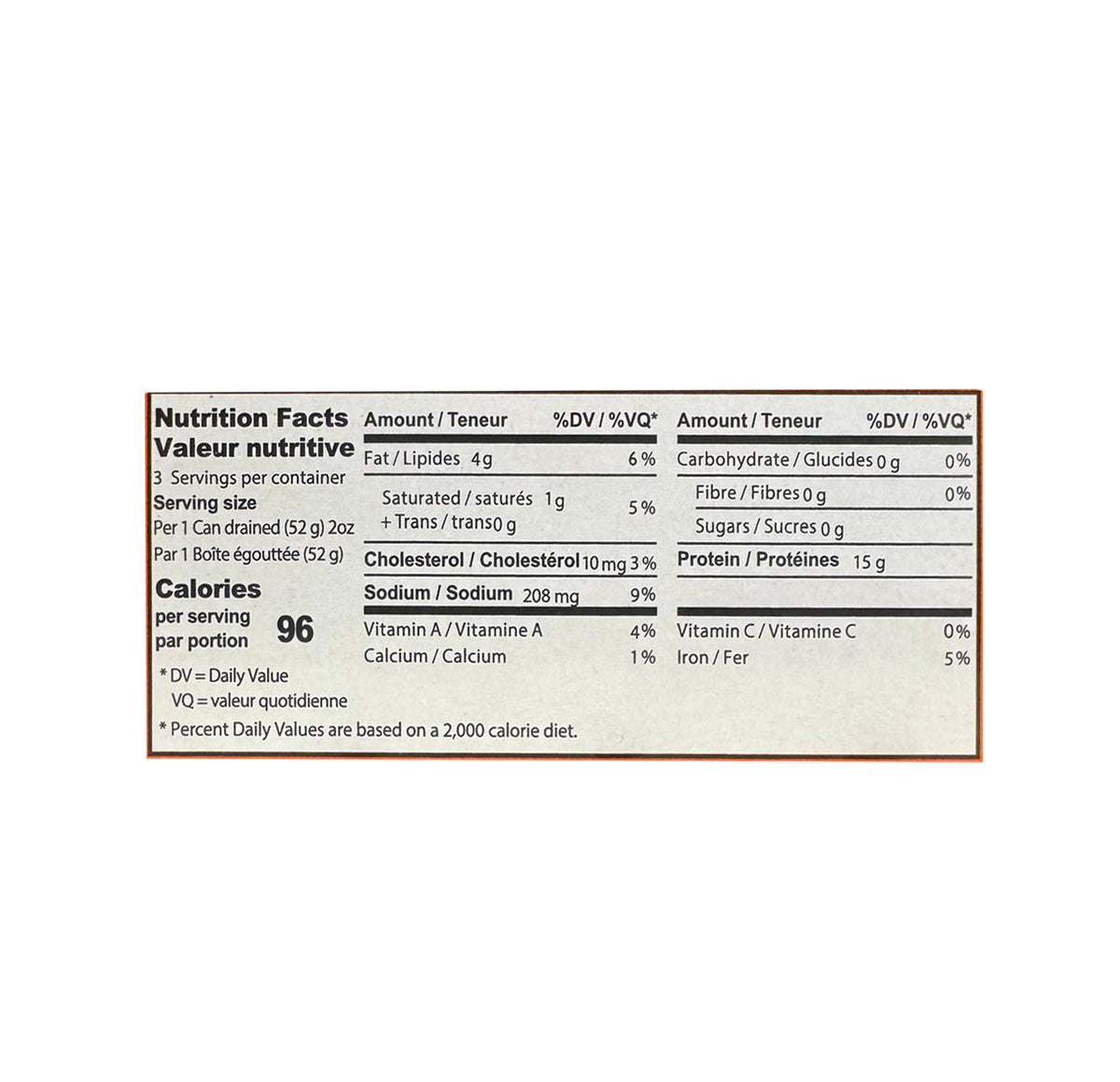 Safi Thon Pâle nutrition facts panel, per drained 52g can