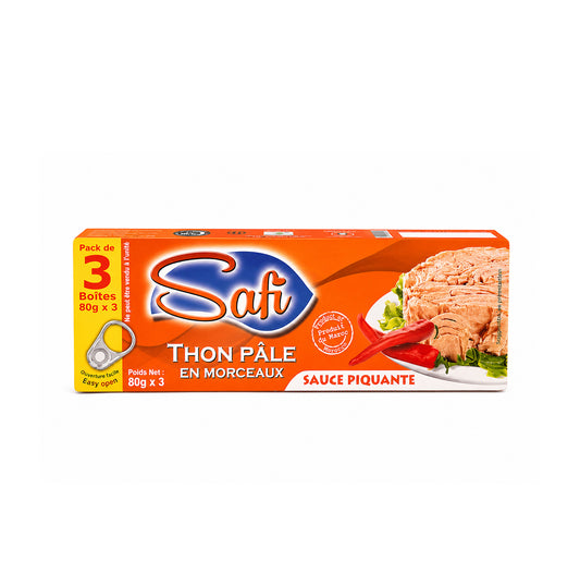 Safi Thon Pâle en Morceaux Sauce Piquante, pack of 3 x 80g cans