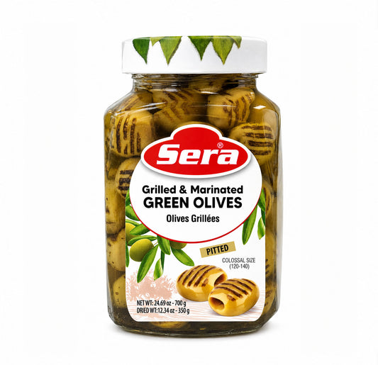 Sera Grilled Marinated Green Olives front
