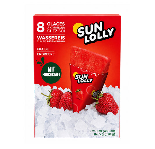 Sun Lolly Fraise strawberry ice lollies, 8-pack box