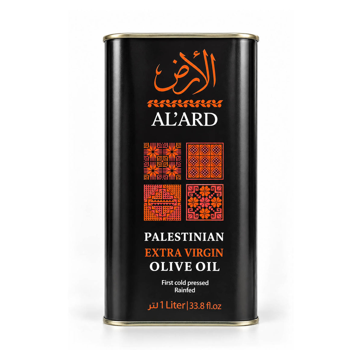 Al'Ard Palestinian Extra Virgin Olive Oil 1L tin, front