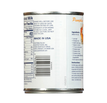 California Farms Evaporated Milk can back with storage instructions and pumpkin pie recipe