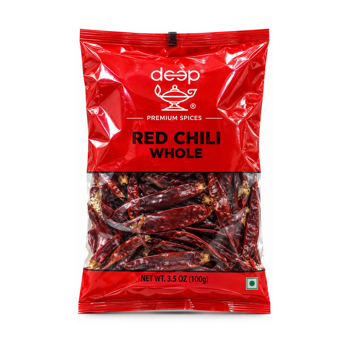 Deep Red Chili Whole 3.5 oz pouch of dried red chillies