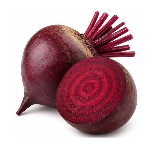 Fresh beetroot, whole and halved showing deep red rings