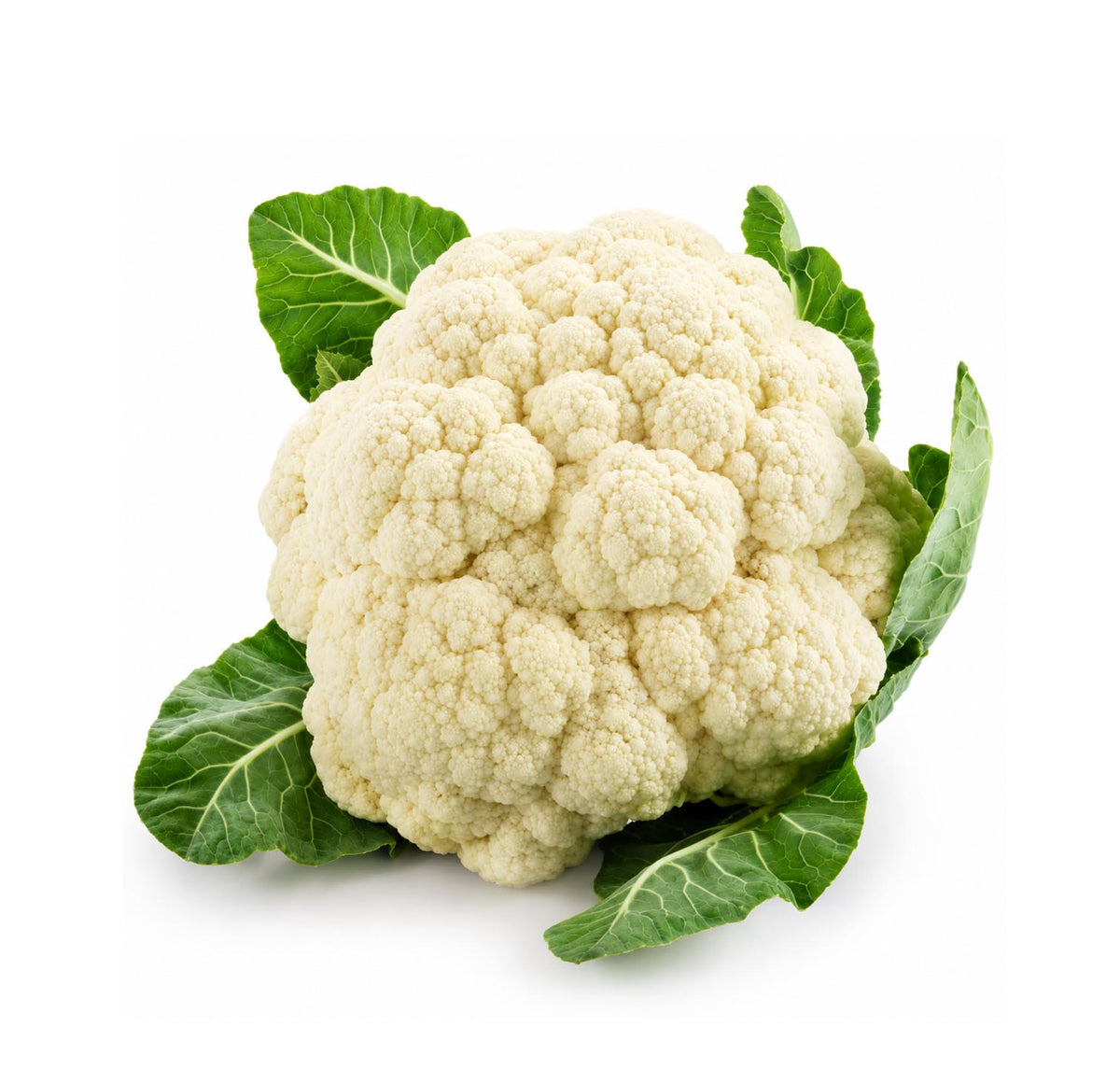 Fresh cauliflower, whole head with green leaves