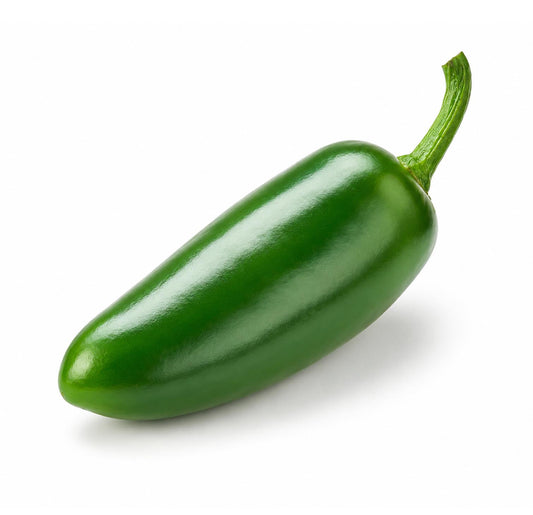 Fresh green jalapeño pepper, whole with stem