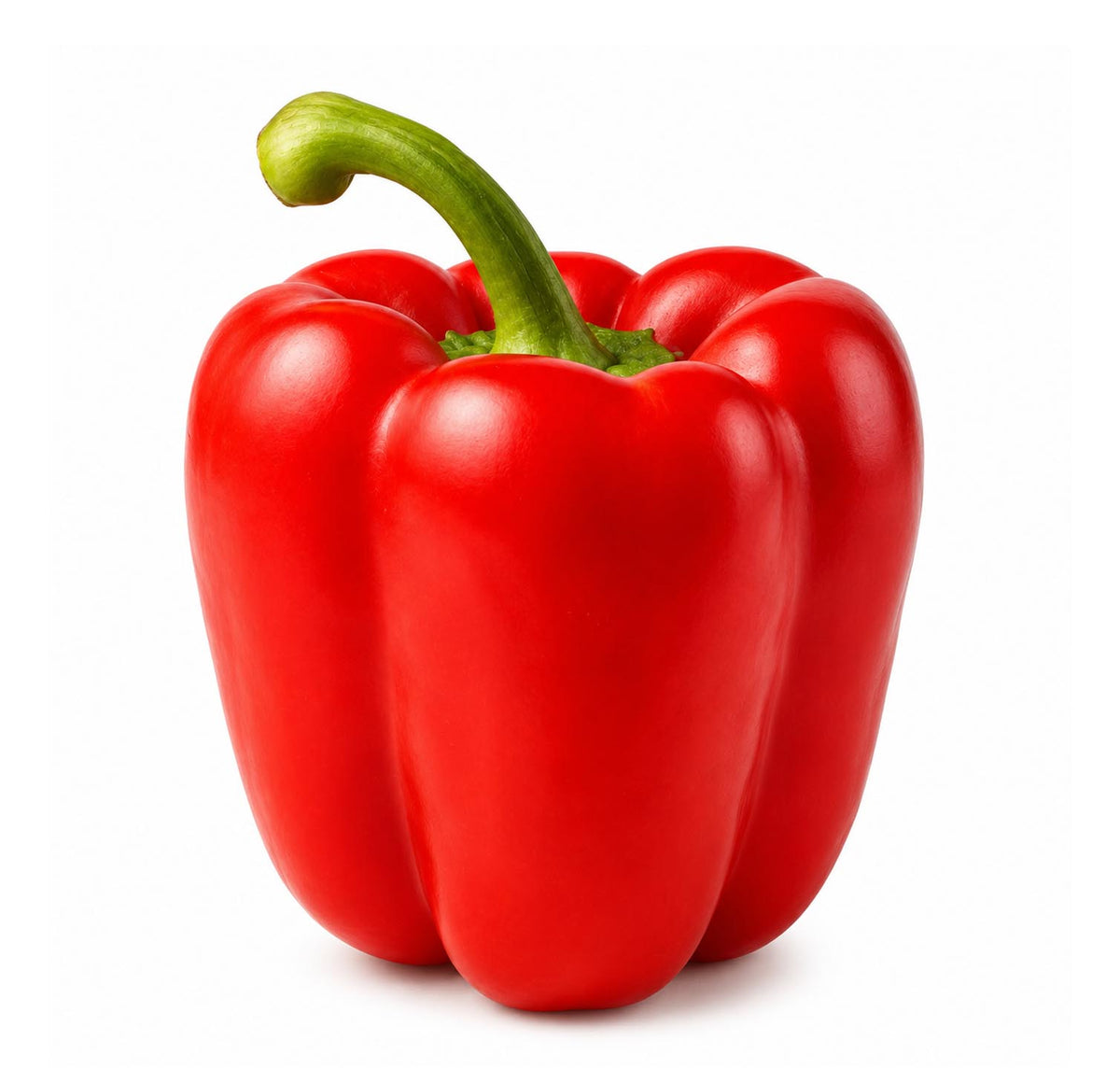 Fresh red bell pepper, whole with green stem