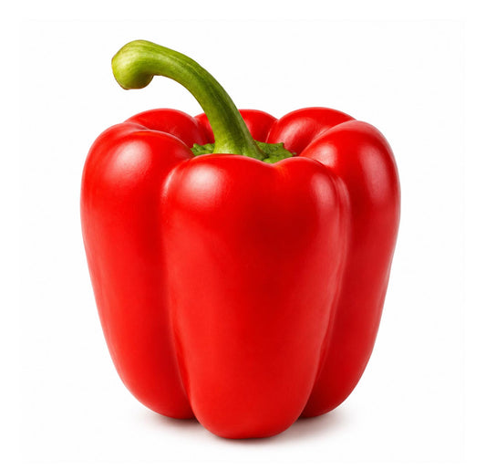 Fresh red bell pepper, whole with green stem