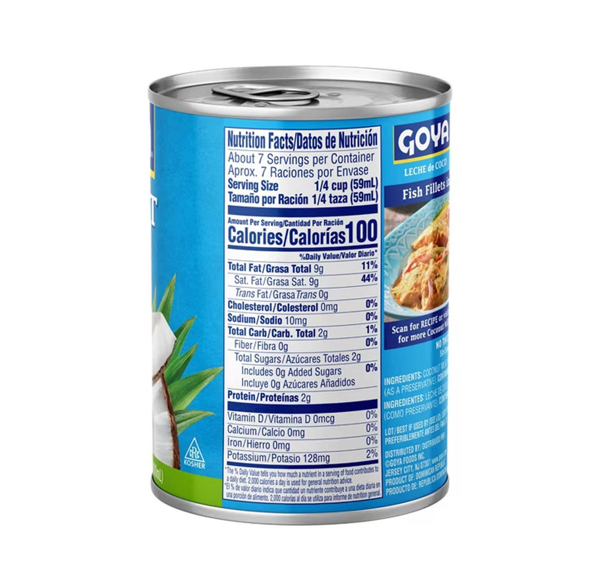 Goya Coconut Milk 13.5 fl oz nutrition facts panel