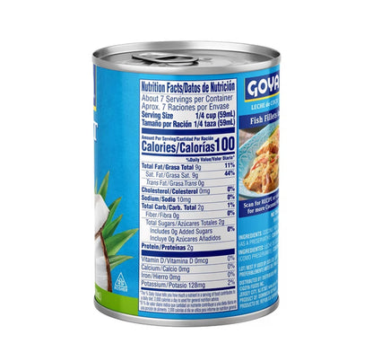Goya Coconut Milk 13.5 fl oz nutrition facts panel