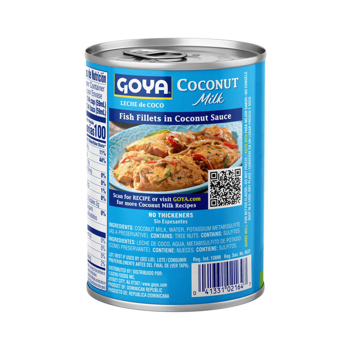 Goya Coconut Milk ingredients panel showing tree nut and sulfite allergen declarations