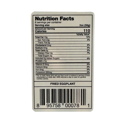 Kadbanou Fried Eggplant nutrition facts label