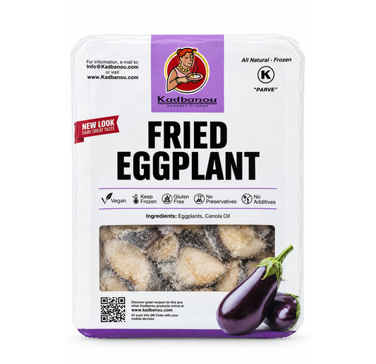 Kadbanou Fried Eggplant 12oz frozen tray, front of pack