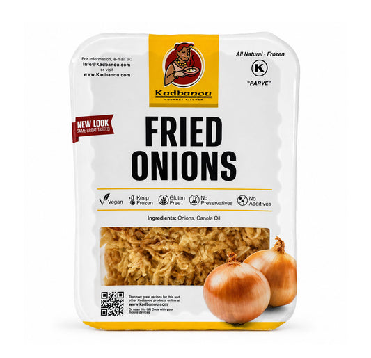 Kadbanou Fried Onions 8oz frozen tray, front of pack