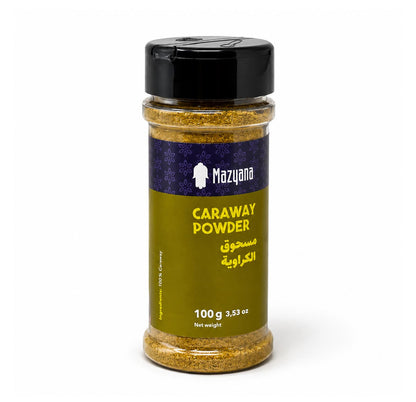 Mazyana Caraway Powder 100g jar, front label with brand name and Arabic text