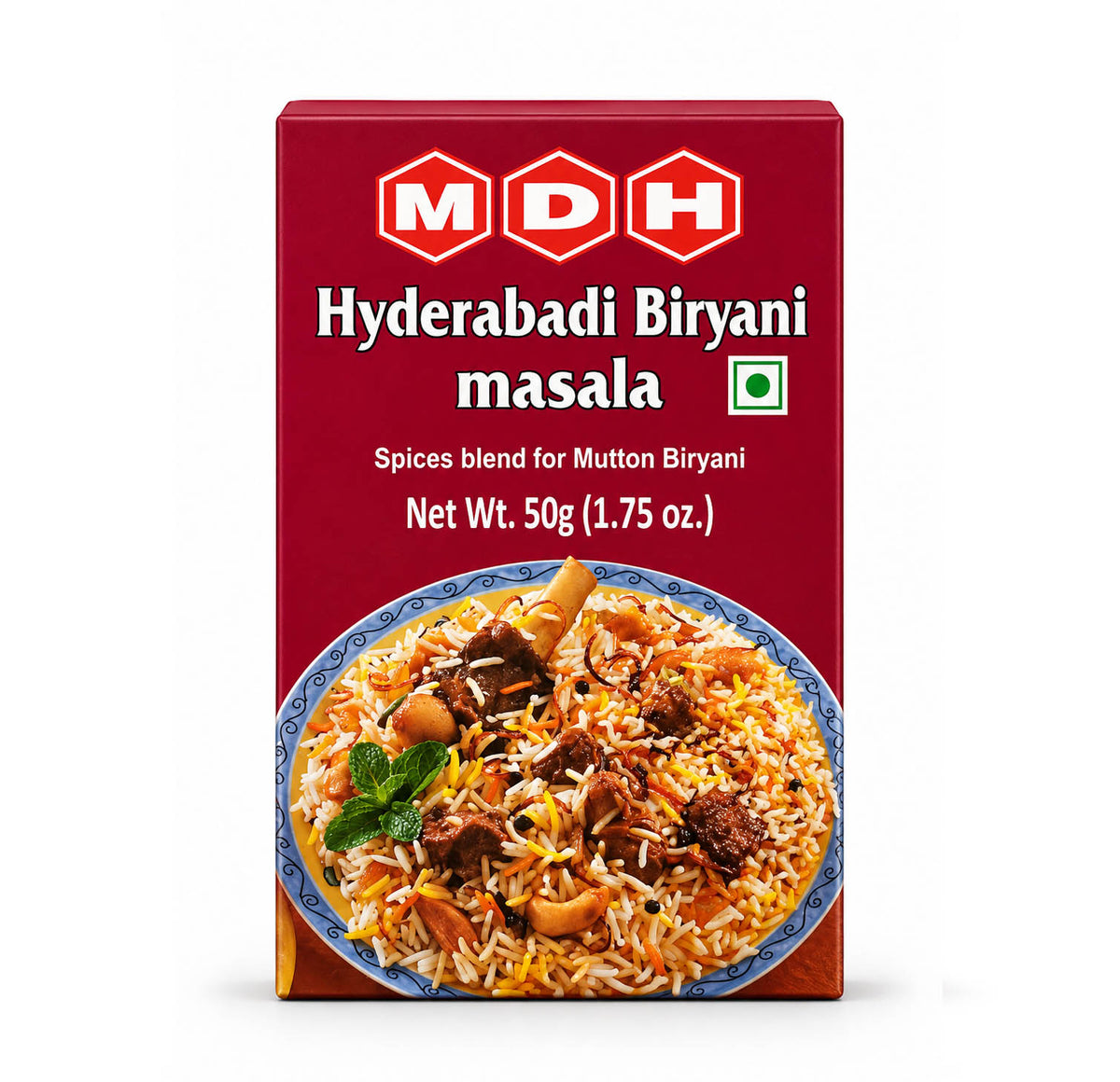 MDH Hyderabadi Biryani Masala 50g box, front