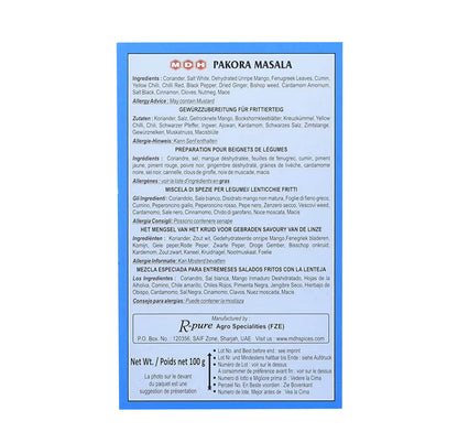 MDH Pakora Masala 100g box, back with ingredients