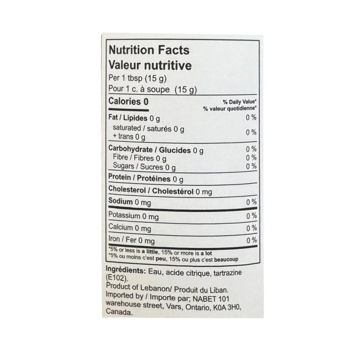 Nabet Lemon Dressing 1L nutrition facts and ingredients