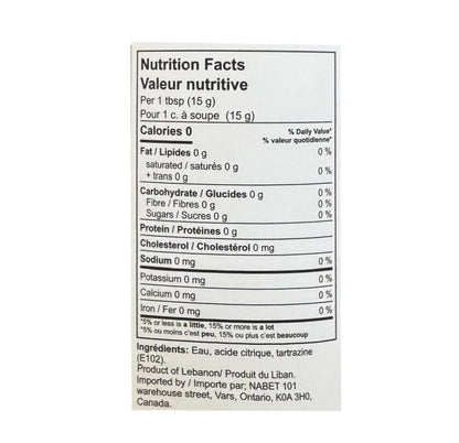 Nabet Lemon Dressing 1L nutrition facts and ingredients
