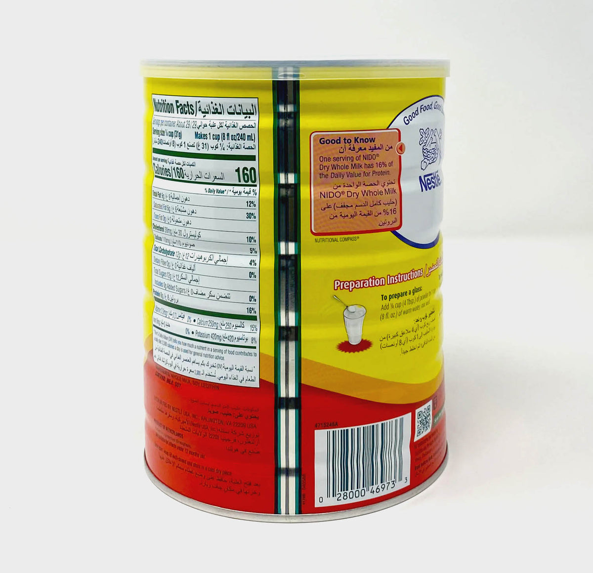 Nestlé NIDO Dry Whole Milk 900g nutrition facts and preparation instructions