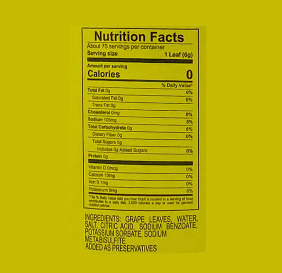 Orlando California Grape Leaves nutrition facts and ingredients