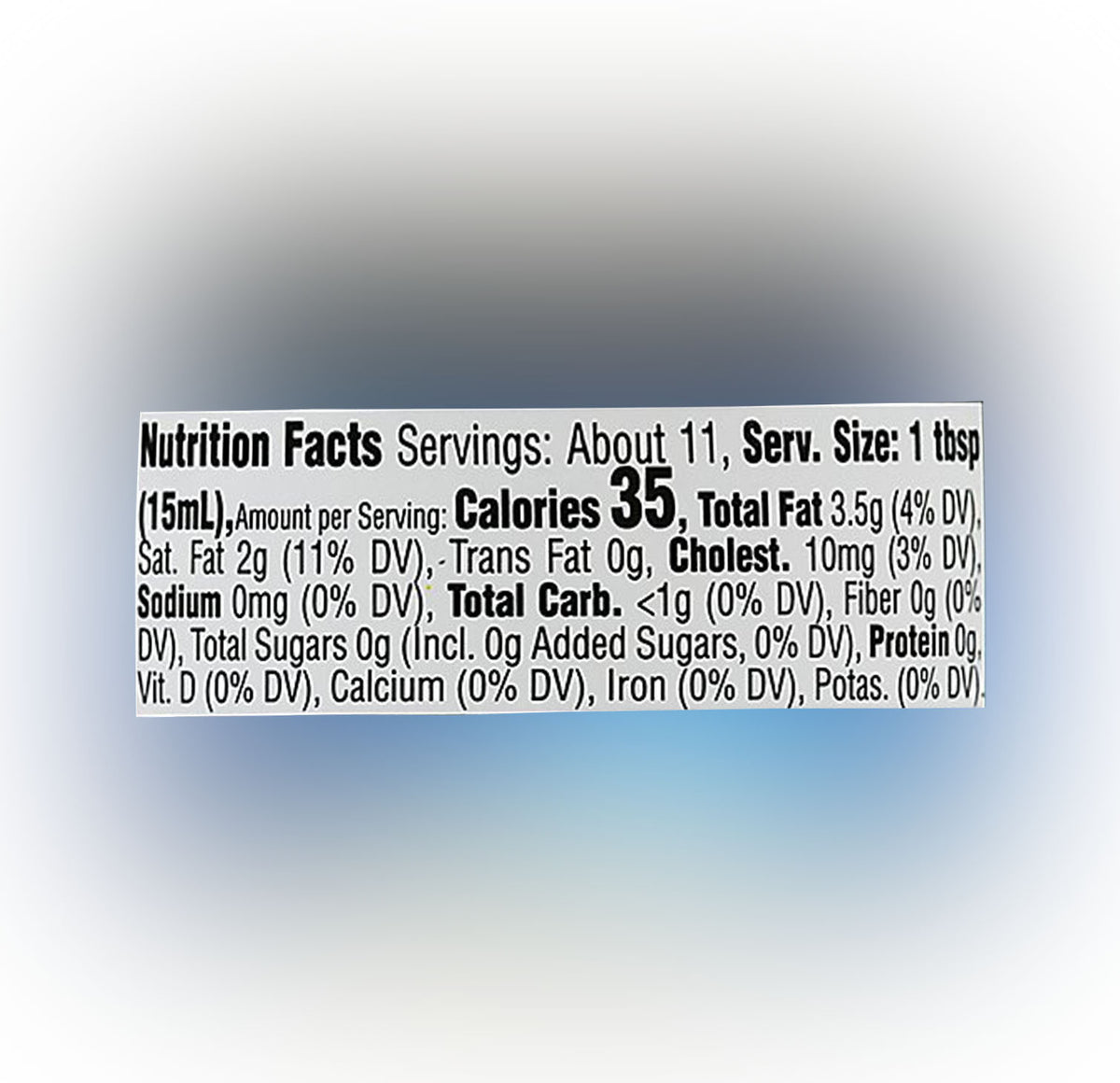 Nutrition facts panel for Puck Cream